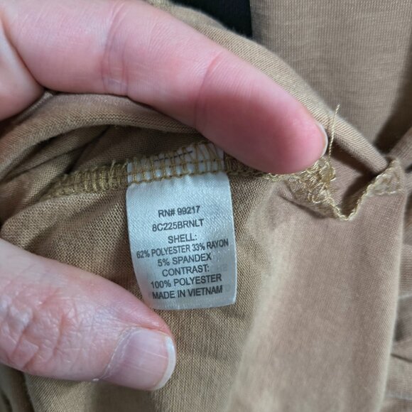 Charming Charlie Size Medium Black Tie Neck Top Beige 3/4 Sleeve - Picture 3 of 5